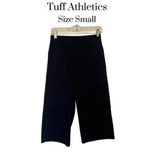 EUC Tuff Athletics black capri wide leg wide waist side pockets yoga SM
